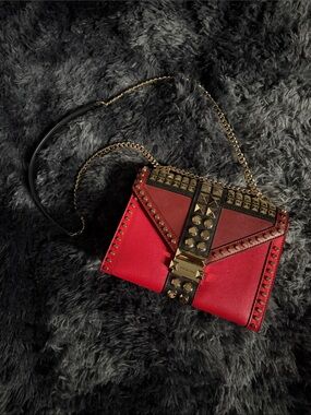Michael Kors Red and Burgundy Studded Crossbody Bag